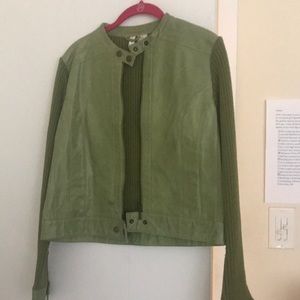 Lime green leather front Moto jacket